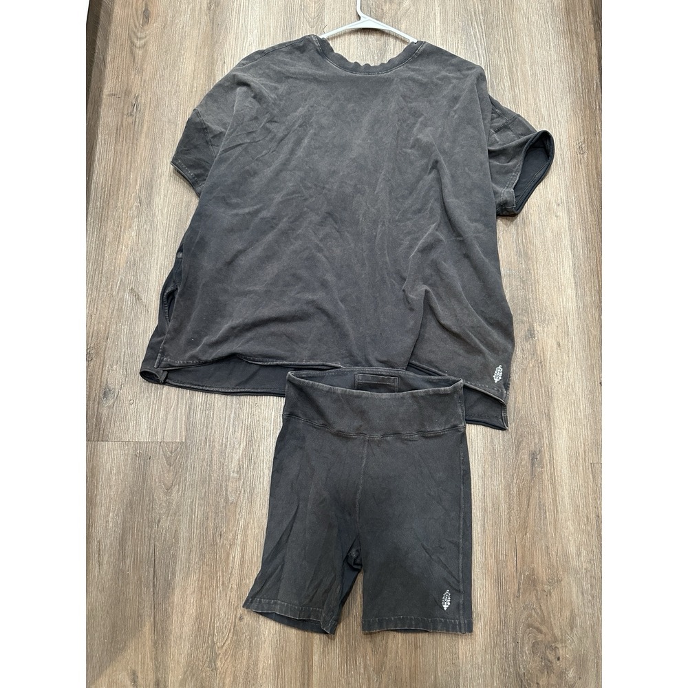 Free People Washed Black Oversized Tunic Tee with Bike Shorts